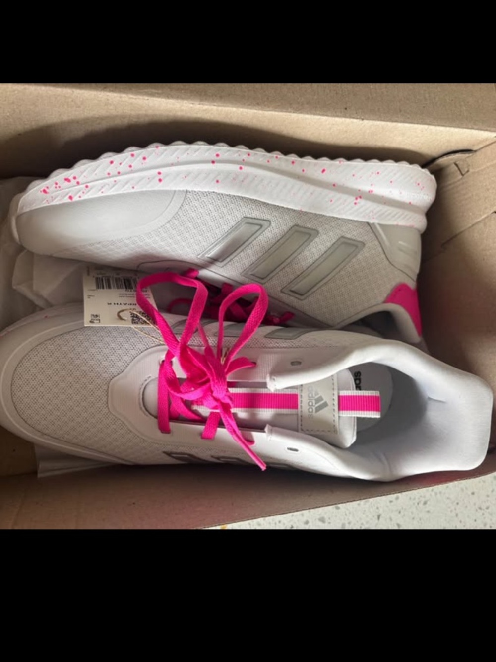 adidas White Athletic Sneakers with Hot Pink Accents